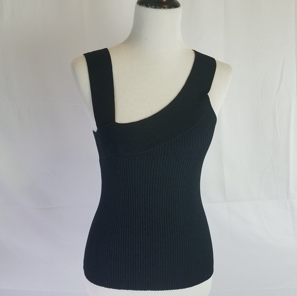 Hadi Collection black asymmetrical tank top blouse - Picture 1 of 8